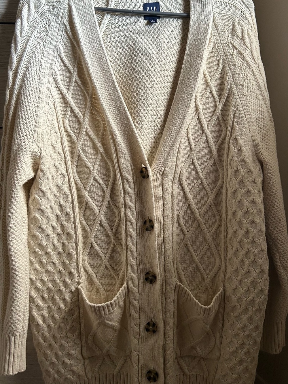 GAP Cream Cable Knit Button-Front Cardigan